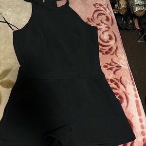 Sleeveless Black Halter Romper with Fitted Waist